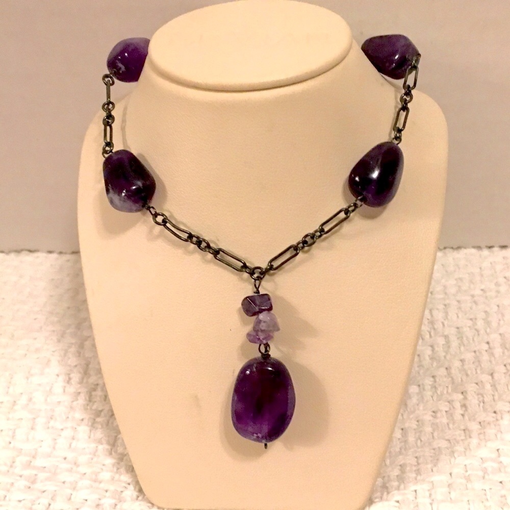 Beautiful Italian Grape 🍇 Dark Purple Bead Chain Necklace ♥️🎁🍇